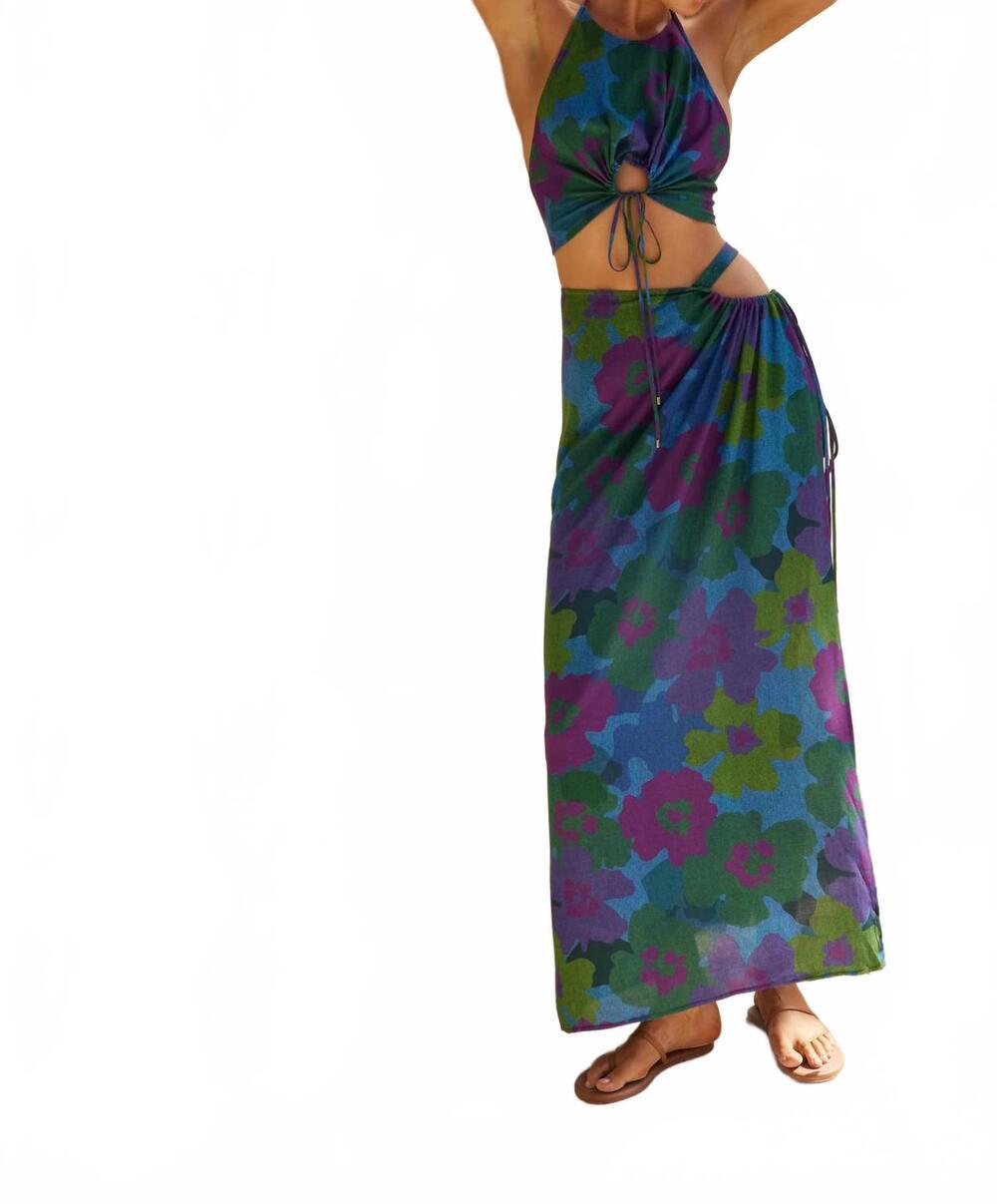 NEW AQUARI women's playa maxi skirt in green multi